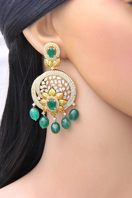 Floral Fusion Earrings with Emerald Green Drops - Rent Jewels