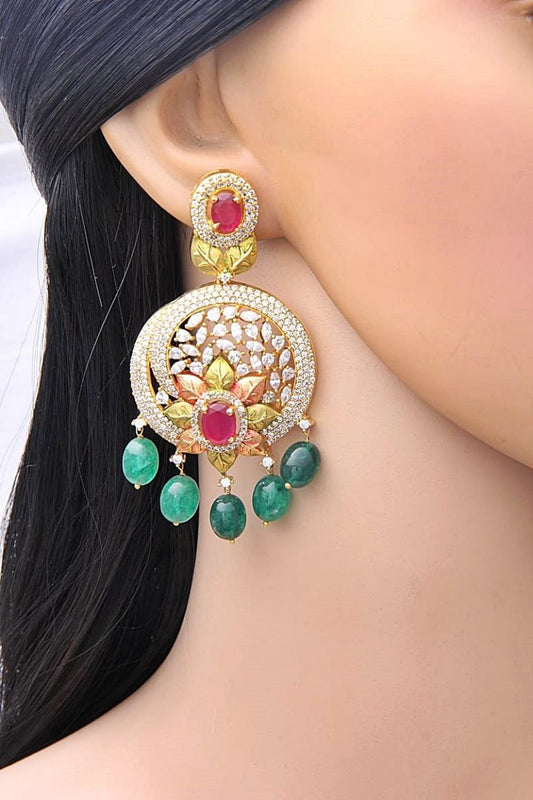 Floral Fusion Emerald Green Drop Earrings - Rent Jewels