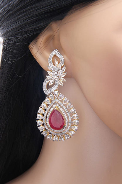 Signity Diamonds Ruby Red Dangler Earrings