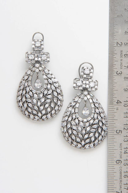 Victorian Silver Diamond Cocktail Party Dangle Earrings