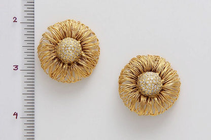 Modern Satin Gold Plated Flower Stud Earrings