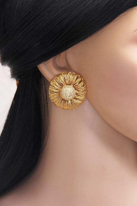 Modern Satin Gold Plated Flower Stud Earrings - Rent Jewels