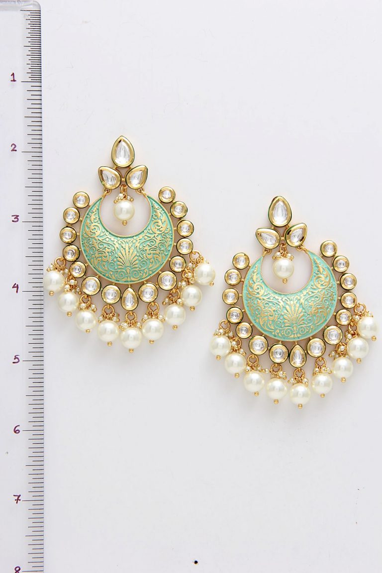 Mint Green Kundan Pearl Chandbala Earrings