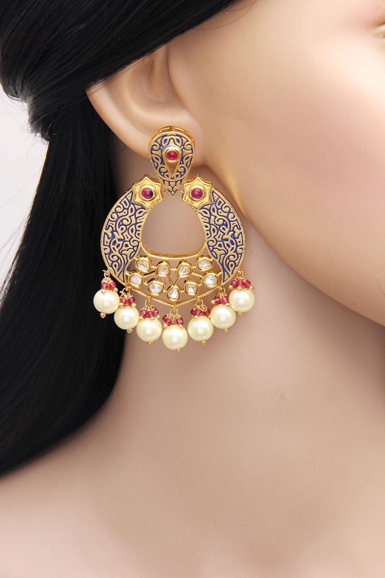 Blue Geru Meena Kundan Dangle Earrings - Rent Jewels