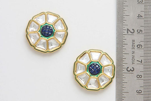 Niche Uncut Kundan Sapphire Blue Stud Earrings - Rentjewels