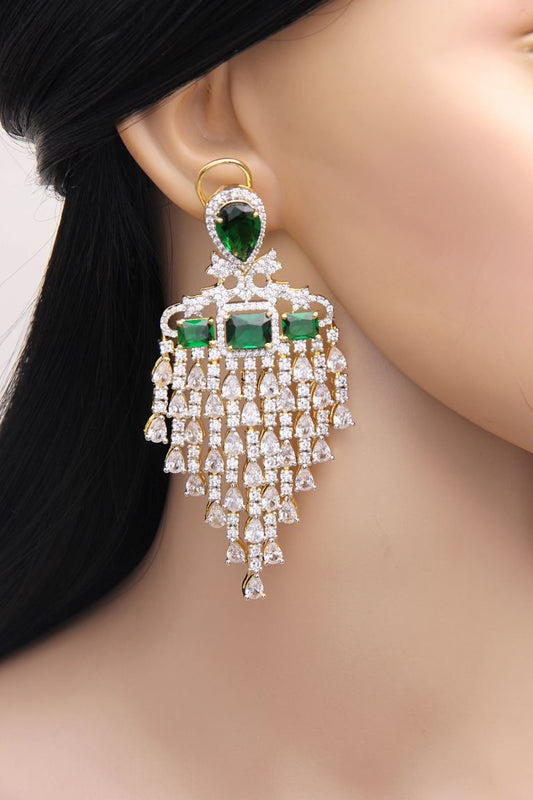 Layered Diamond Green Swarovski Dangle Earrings - Rentjewels