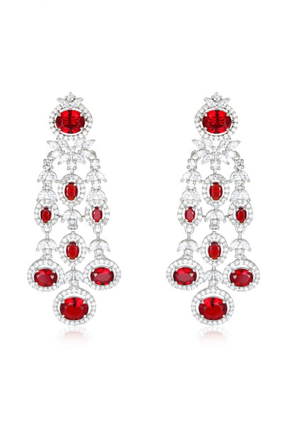 Red Swarovski Chandelier Dangle Silver Earrings - Rentjewels