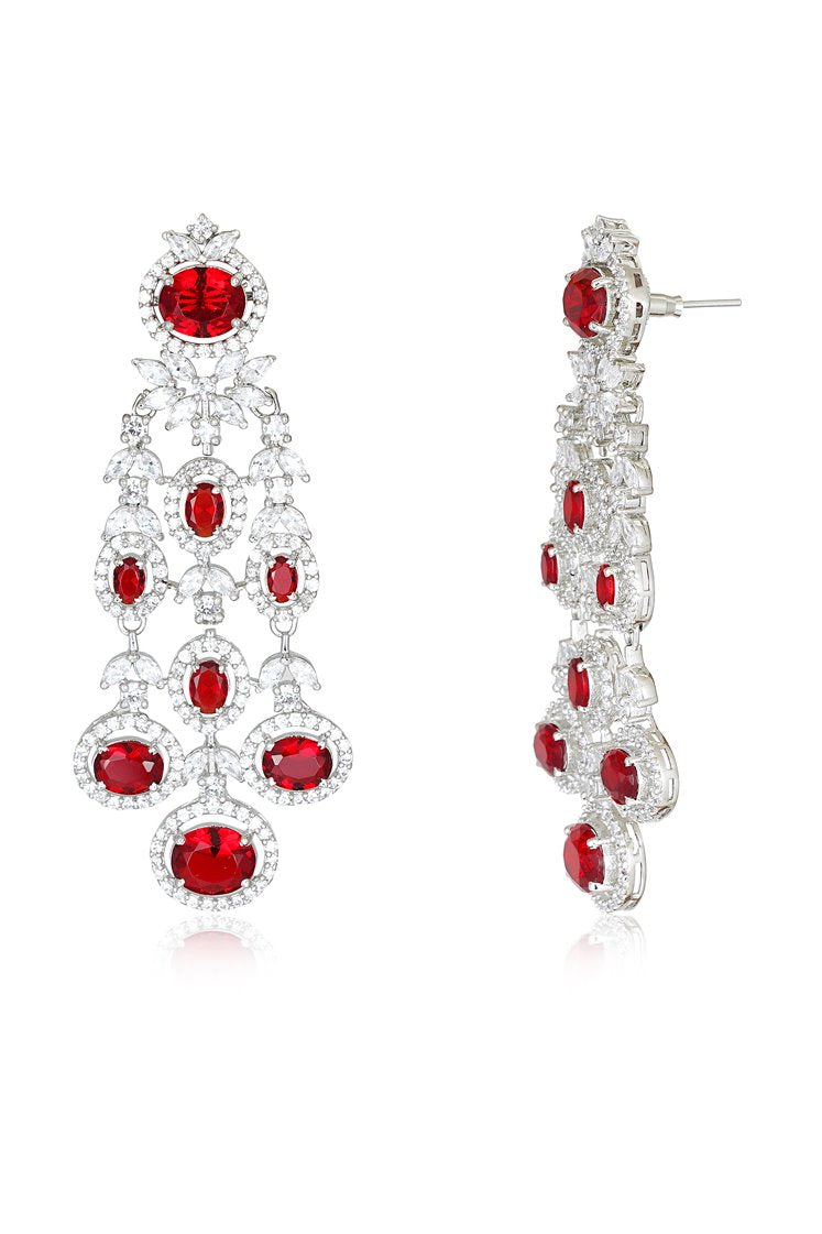 Red Swarovski Chandelier Dangle Silver Earrings - Rentjewels