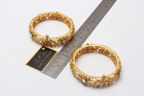 Ethnic Matt Gold Plated Kada Bangles Pair - Rentjewels