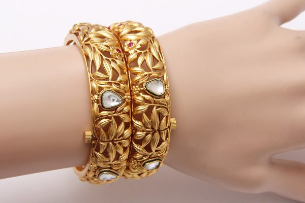 Ethnic Matt Gold Plated Kada Bangles Pair - Rentjewels