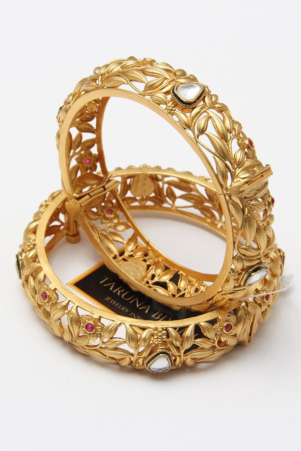 Ethnic Matt Gold Plated Kada Bangles Pair - Rentjewels