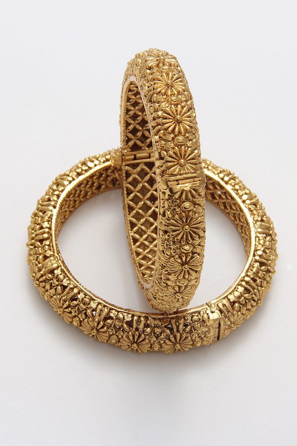 Ethnic Gold Plated Kada Bangles Pair - Rentjewels