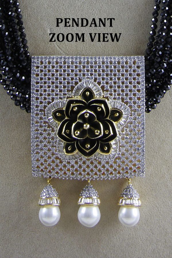 Layered Signity Diamonds Black Spinel Pendant Necklace Set - Rentjewels