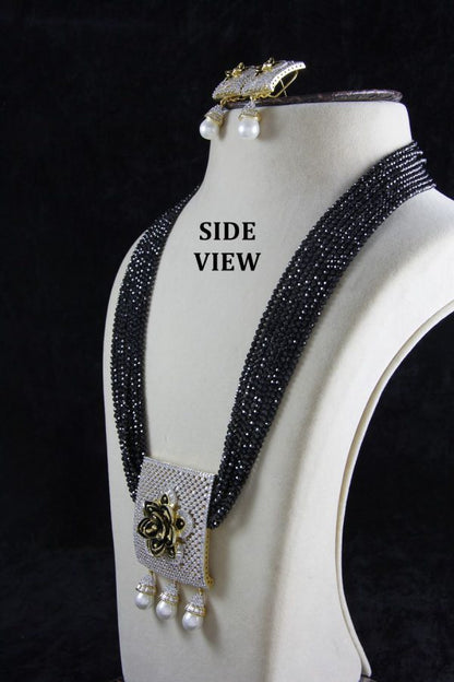 Layered Signity Diamonds Black Spinel Pendant Necklace Set - Rentjewels