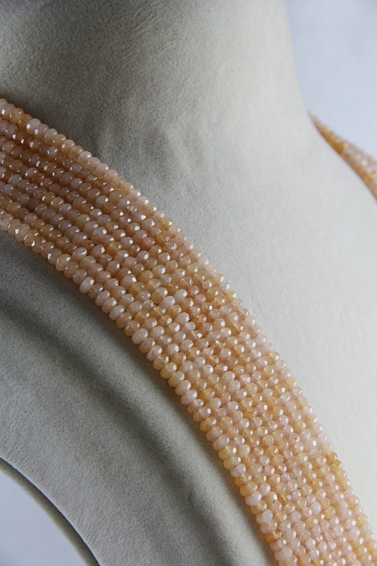 Layered Peach Beaded Signity Diamonds Long Necklace Set - Rent Jewels