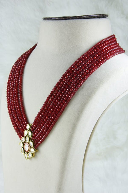 Layered Ruby Red Coral Kundan Necklace Set - Rent Jewels