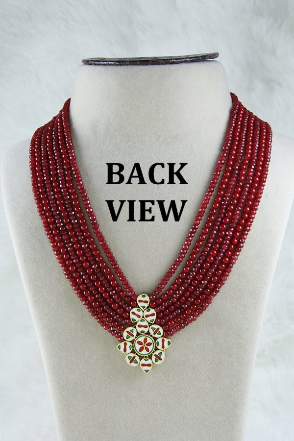 Layered Ruby Red Coral Kundan Necklace Set - Rent Jewels