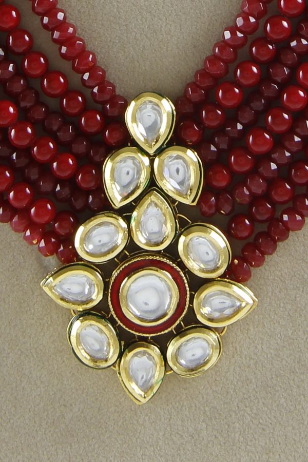 Layered Ruby Red Coral Kundan Necklace Set