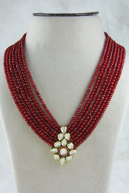 Layered Ruby Red Coral Kundan Necklace Set