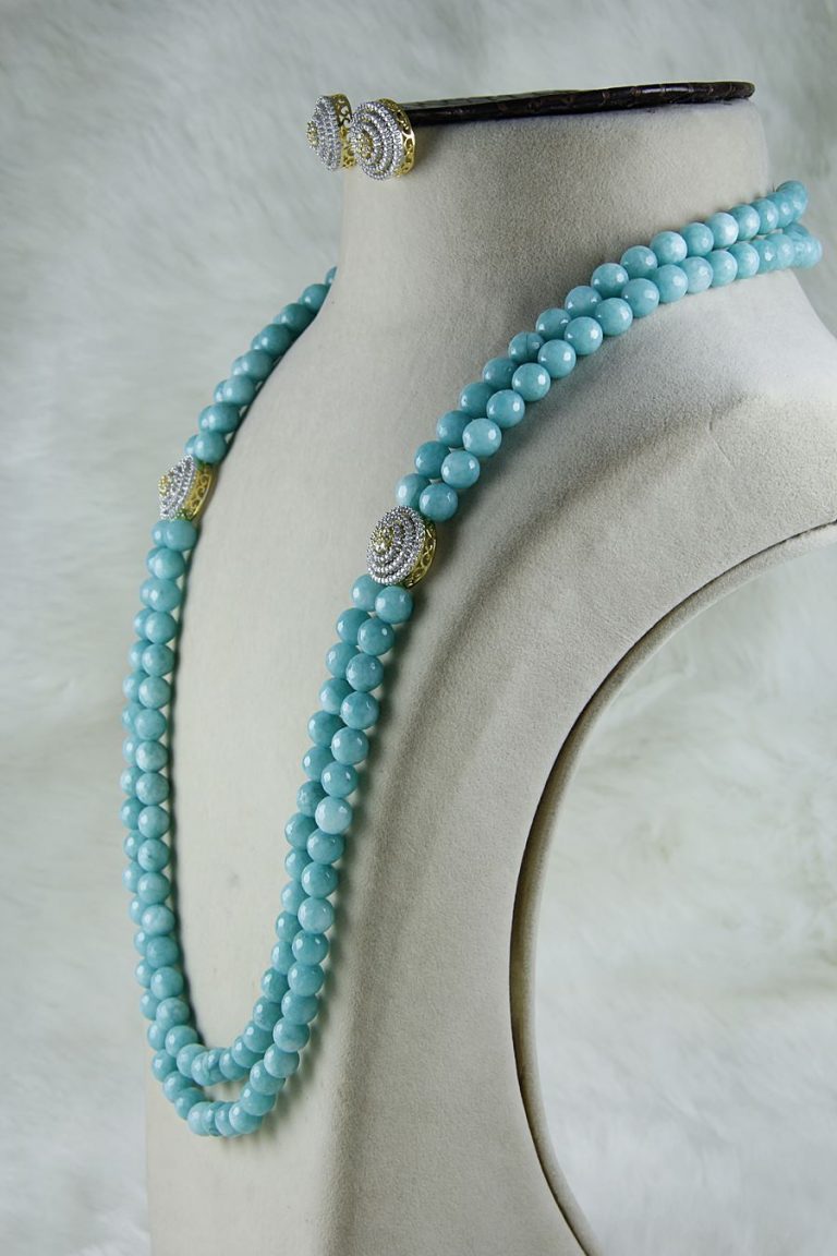 Turquoise Blue Signity Diamonds Long Necklace Set