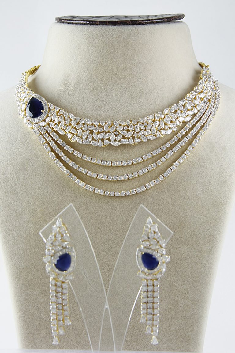 Layered Signity Diamonds Blue Swarovski Necklace Set