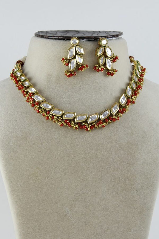 Polki Kundan String Leaf Necklace Set - Rent Jewels