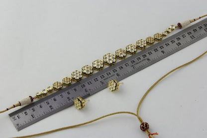 Delicate Polki Kundan String Necklace Set - Rent Jewels