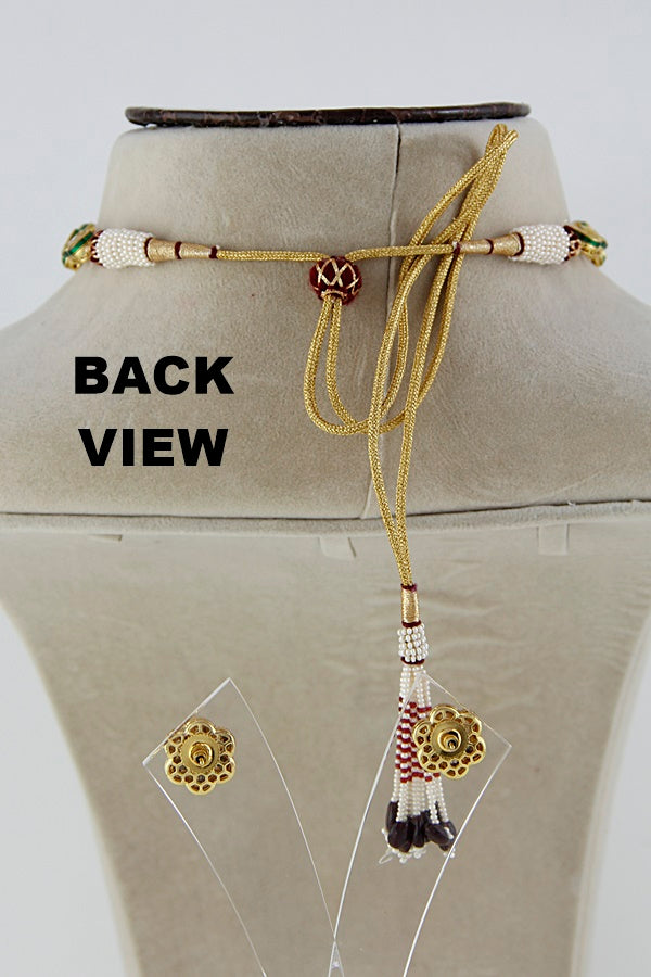 Delicate Polki Kundan String Necklace Set - Rent Jewels