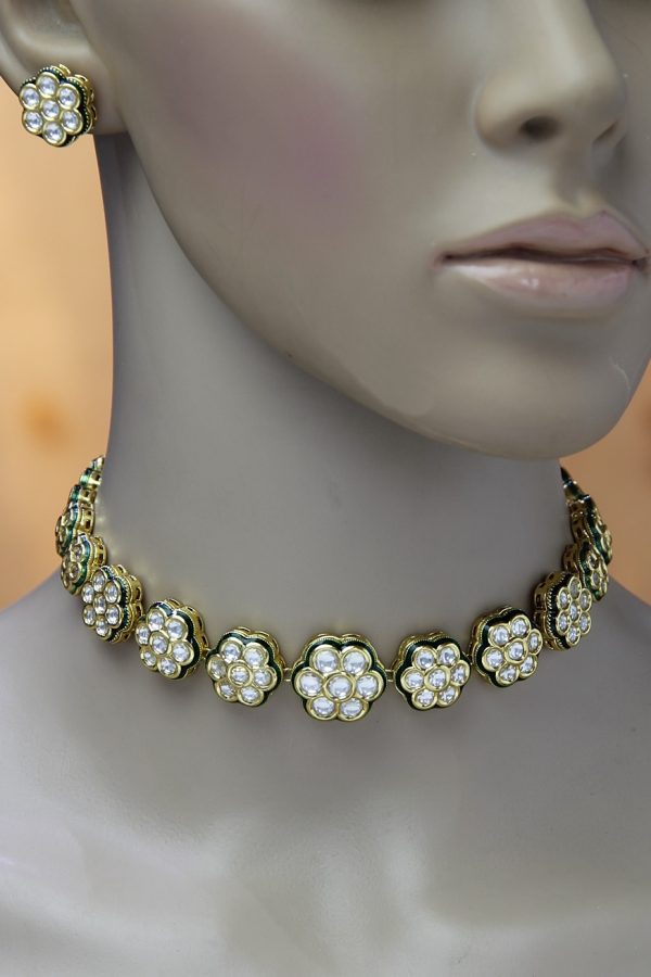 Delicate Polki Kundan String Necklace Set - Rent Jewels