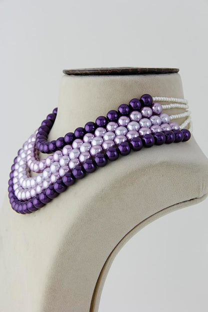 Modern Western Layered Purple Pearls Necklace