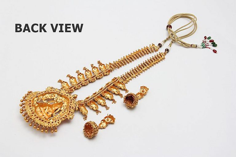 South Indian Temple Matt Gold Long Necklace Set - Rentjewels