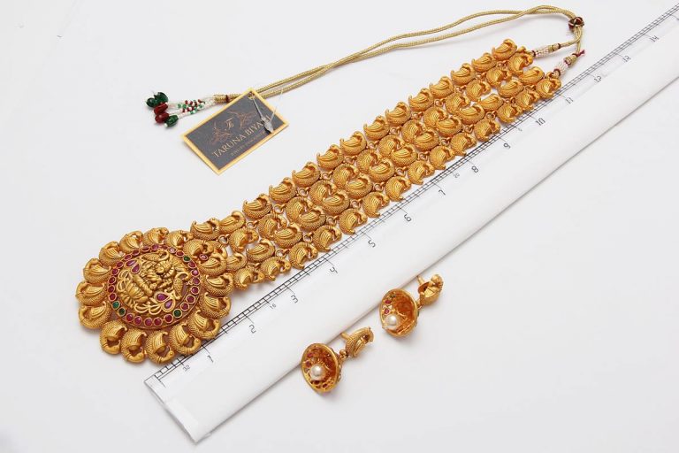 South Indian Matt Gold Temple Long Necklace Set - Rentjewels