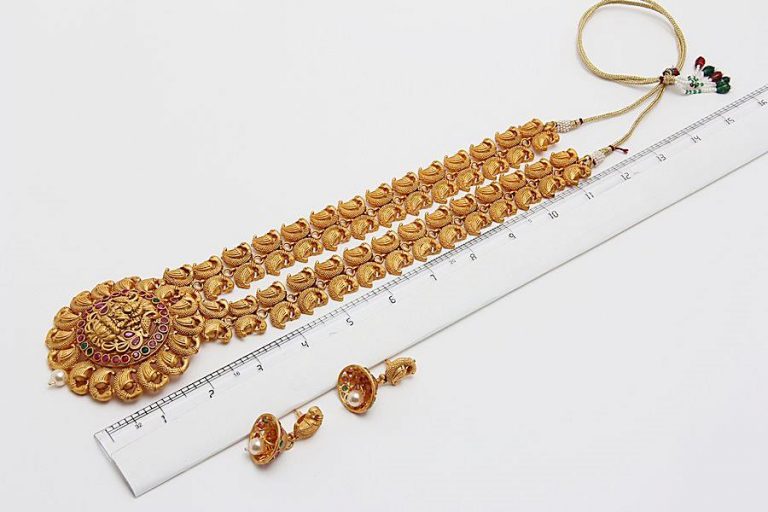 South Indian Matt Gold Temple Long Necklace Set - Rentjewels