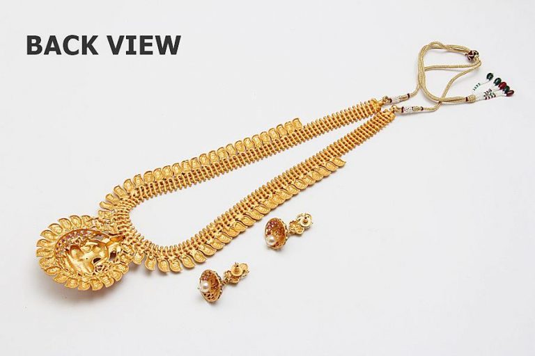 South Indian Matt Gold Temple Long Necklace Set - Rentjewels