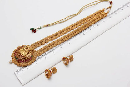 South Indian Matt Gold Temple Long Necklace Set