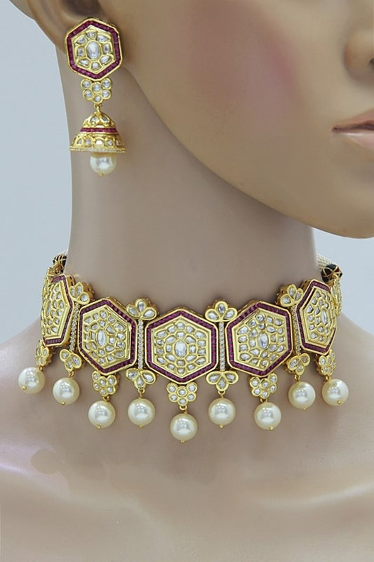 Contemporary Ruby Kundan Choker Necklace Set