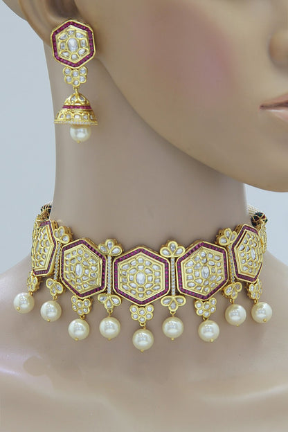 Contemporary Ruby Kundan Choker Necklace Set