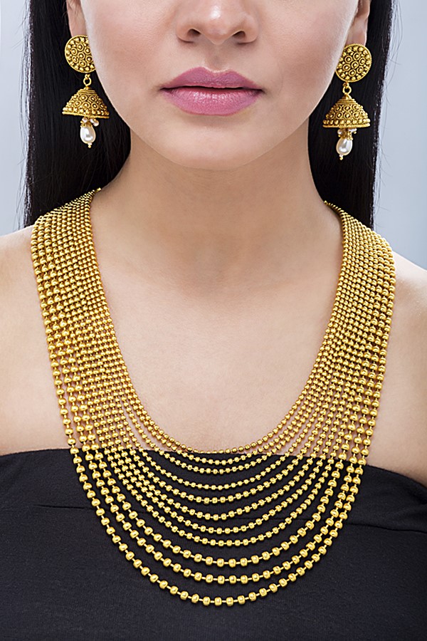 Royal 11-Layered Gold Plated Beads Necklace Set