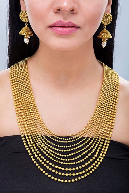 Royal 11-Layered Gold Plated Beads Necklace Set - Rent Jewels