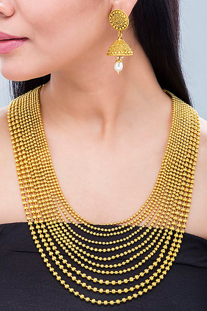 Royal 11-Layered Gold Plated Beads Necklace Set