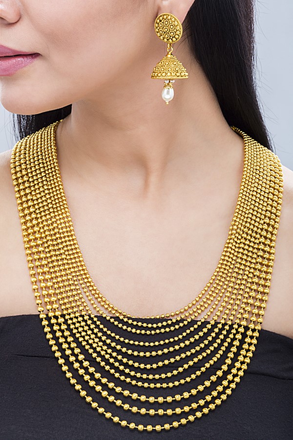 Royal 11-Layered Gold Plated Beads Necklace Set - Rent Jewels