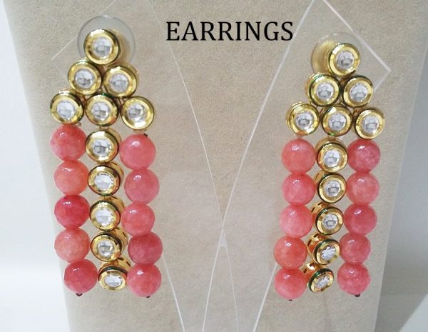 Layered Polki Kundan Pink Beads Necklace Set - Rent Jewels