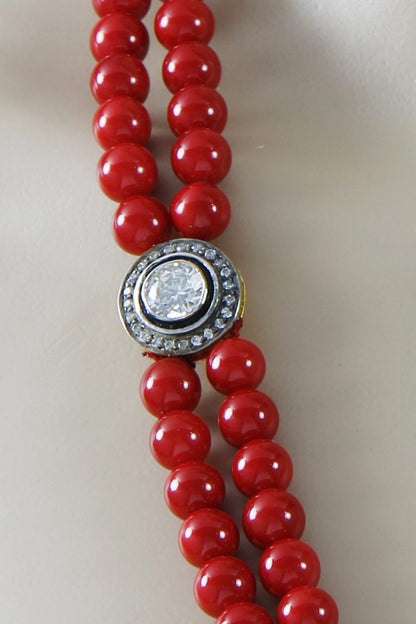 Red Corals 2 Layered CZ Long Necklace - Rent Jewels