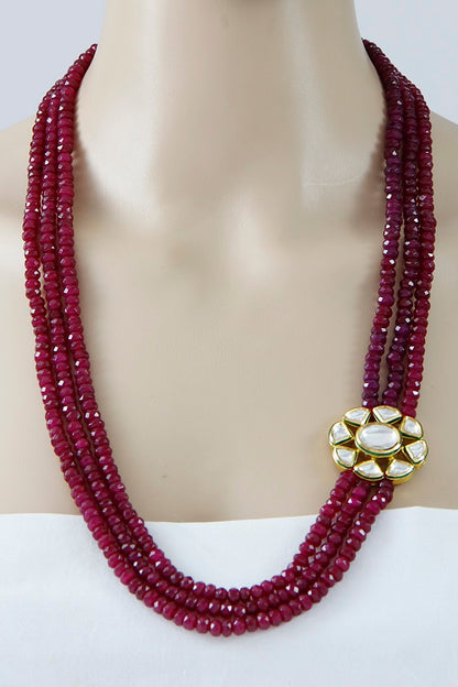 Sophisticated Ruby Red Layered Kundan Necklace