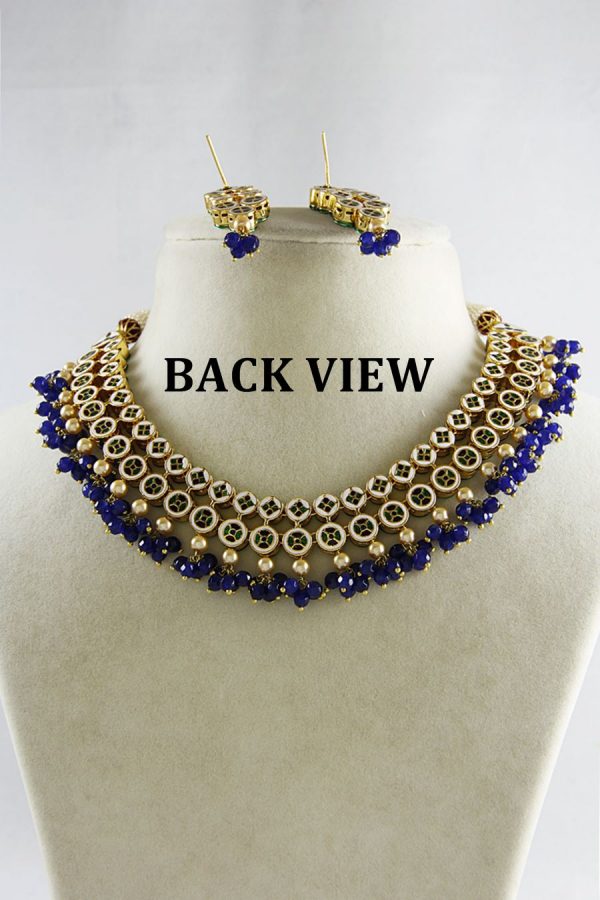 Polki Kundan Blue Drops 2-Layered Necklace Set - Rent Jewels