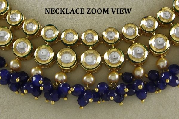 Polki Kundan Blue Drops 2-Layered Necklace Set - Rent Jewels