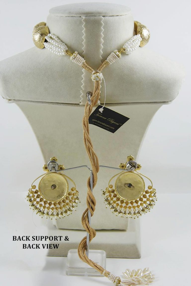 Jadau Kundan Matt Gold Choker Necklace Set - Rentjewels