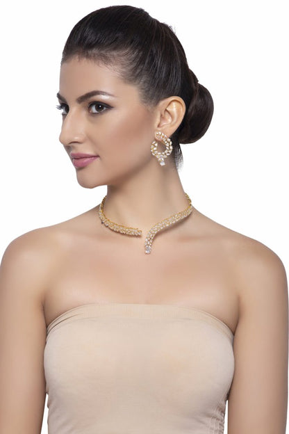 Diamond Choker Necklace Set Hasli Style - Rentjewels