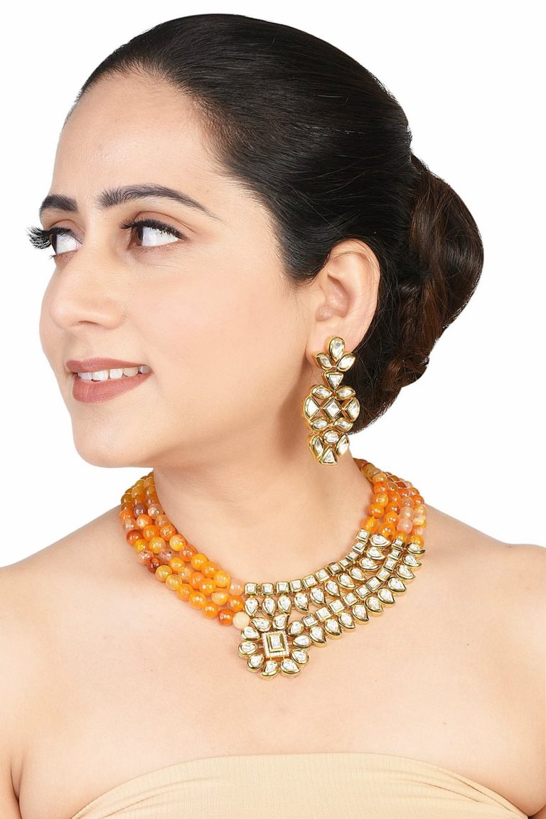 Half-n-Half Orange Carnelian Kundan Choker Necklace Set