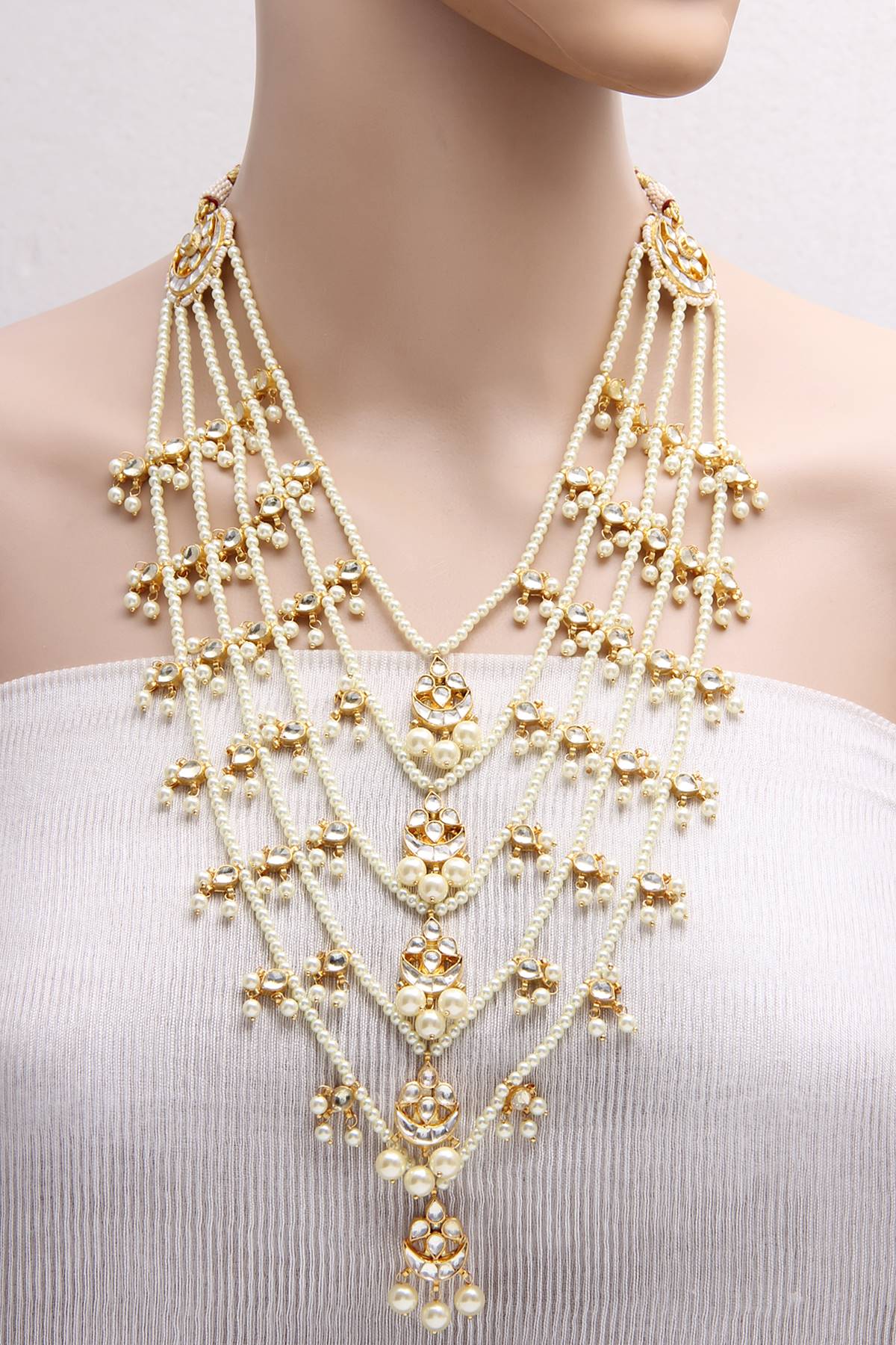 Layered Pearls Kundan Rani Haar Long Necklace - Rent Jewels